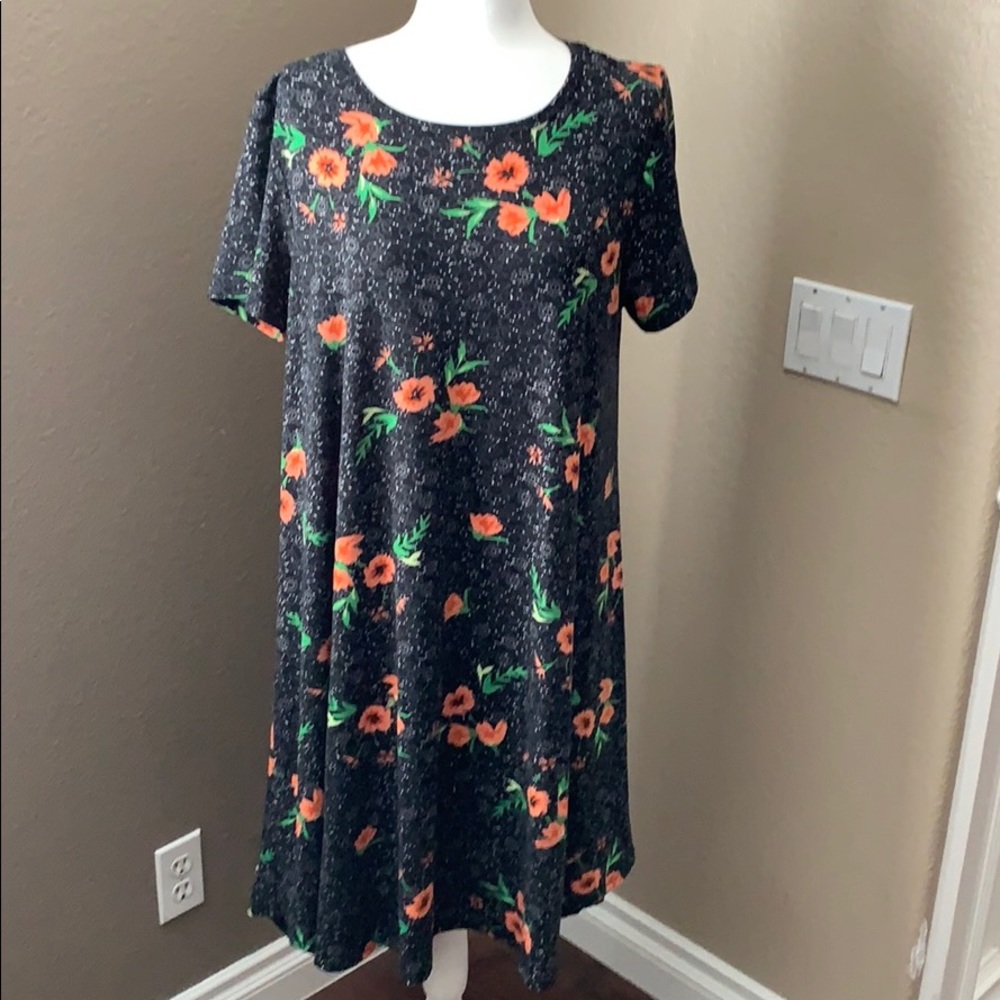 LulaRoe Carly XL dress, black w/ orange floral
